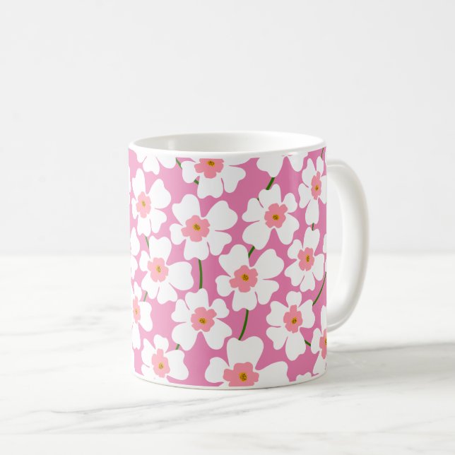 Vit och Rosa Fantasy Flower Power Kaffemugg (Framsida höger)