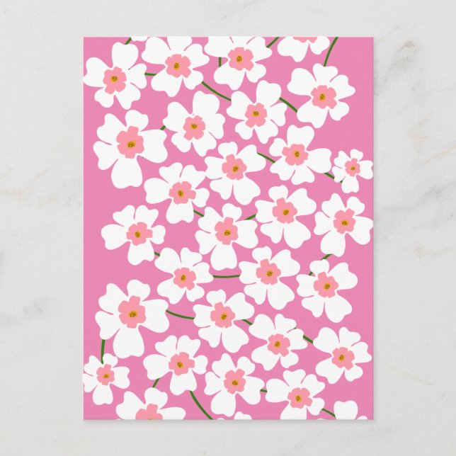 Vit och Rosa Fantasy Flower Power Vykort (Framsida)