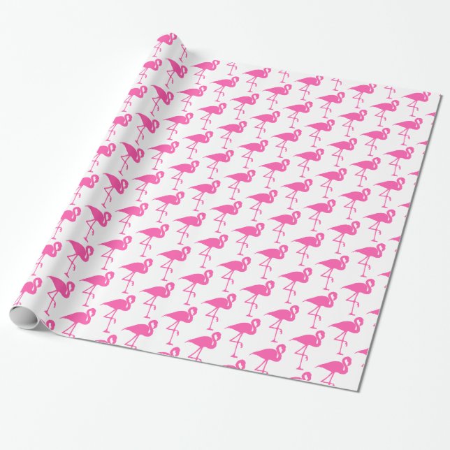 Vit och Rosa Flamingo Wrapping Papper Presentpapper (Utrullad)