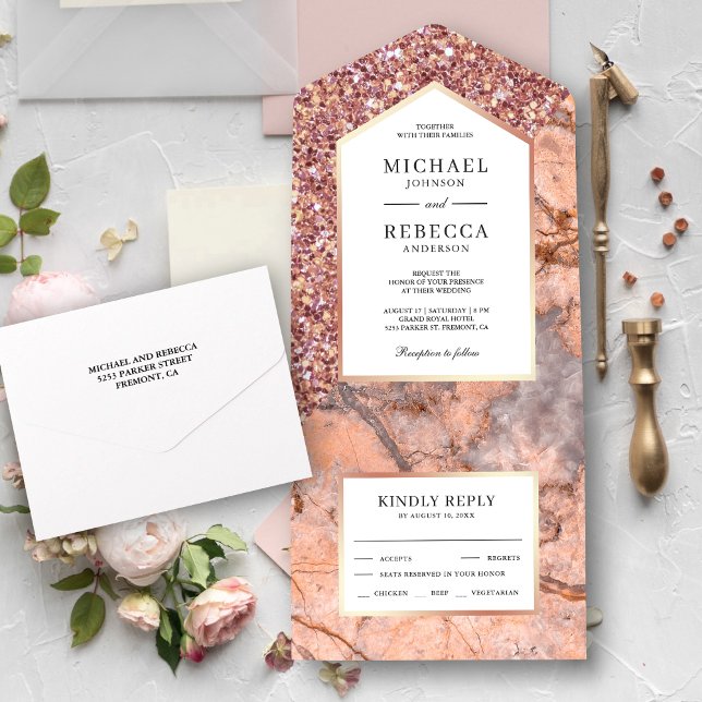 Vit och Rosa Guld Glitter Rosa Marmor Bröllop (Skapare uppladdad)