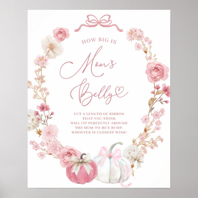 Vit och rosa Hur stor är mammas mage skylt (Framsidan)