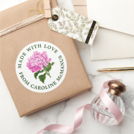 Vit och Rosa Hydrangea Made med Kärlek Runt Klistermärke
