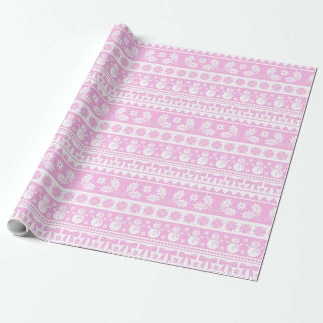 Vit och Rosa i Sticka, ugglatt sötare Presentpapper (Utrullad)