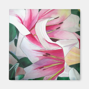 Vit och rosa liljevattensmäljerimagnet magnet