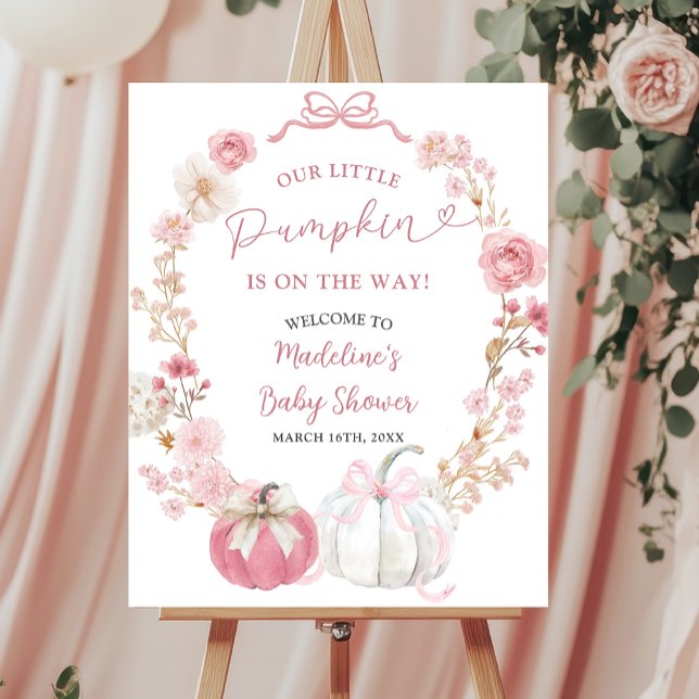 Vit och rosa liten pumpa välkomstskylt poster (Skapare uppladdad)