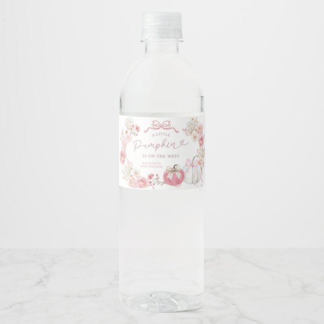 Vit och rosa liten pumpaflasketikett vattenflaskor etikett (Framsida)