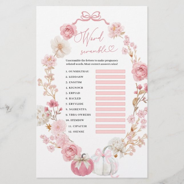 Vit och Rosa Little Pumpkin Ord-skam (Framsida)