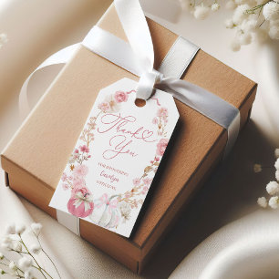 Vit och Rosa Märkre med liten Pumpkin Baby Shower  Presentetikett
