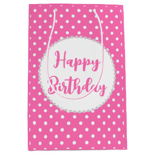 Vit och Rosa Polka dots och diamanter Födelsedag