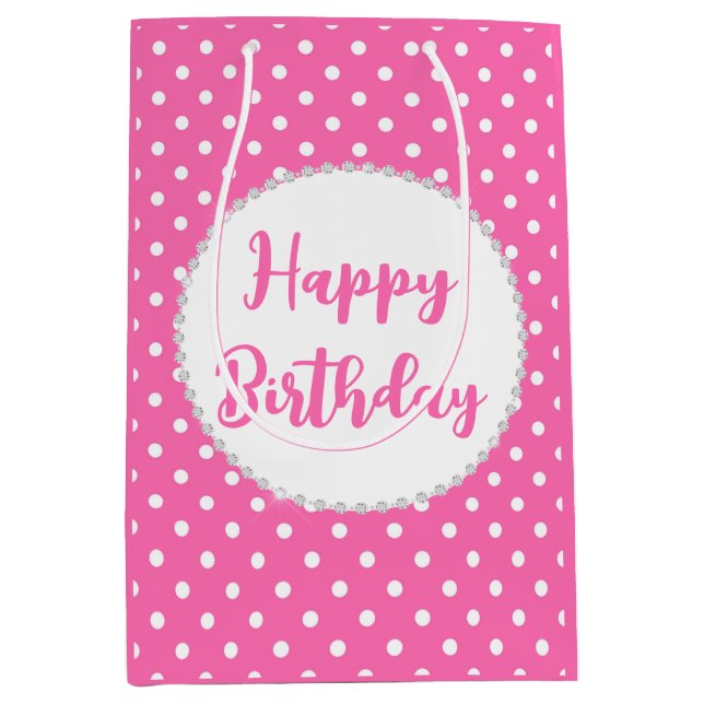 Vit och Rosa Polka dots och diamanter Födelsedag (Framsidan)