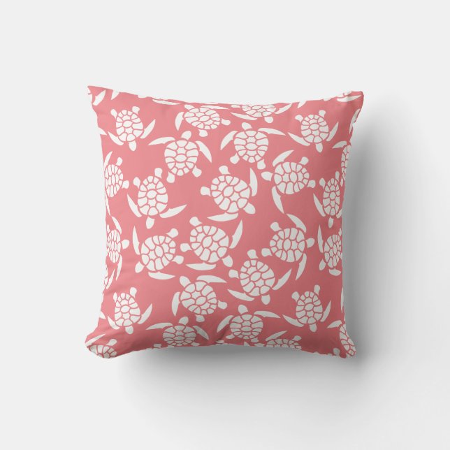 Vit och Rosa, repetera motif | Sea Turtle Mönster Kudde (Framsida)