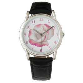 Vit och rosa ros - pastellkonst armbandsur