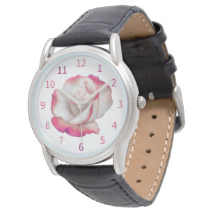 Vit och rosa ros - pastellkonst armbandsur