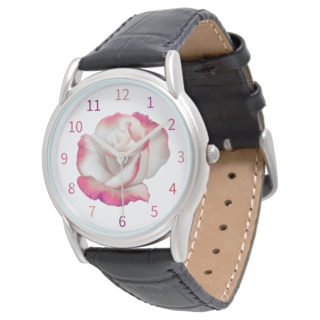 Vit och rosa ros - pastellkonst armbandsur (Vinklad)