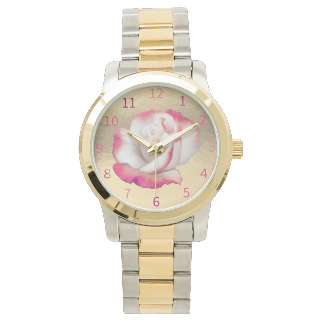 Vit och rosa ros - pastellkonst armbandsur (Framsida)