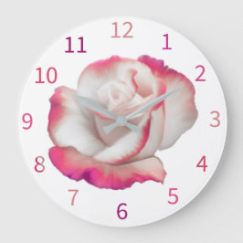 Vit och rosa ros - pastellkonst stor klocka