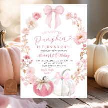 Vit och rosa rosett Coquette Pumpkin 1-års födelse