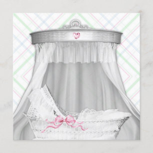 Vit och rosa vagga babyflicka shower inbjudningar