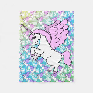 Vit- och rosaUnicorn Fleecefilt