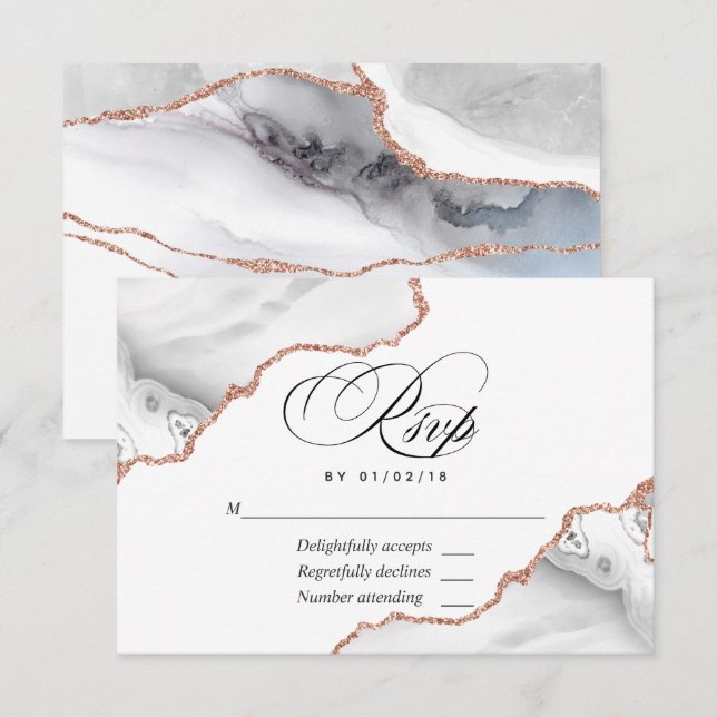 Vit och roséguld Agat Bröllop RSVP-kort OSA Kort (Fram/baksida)