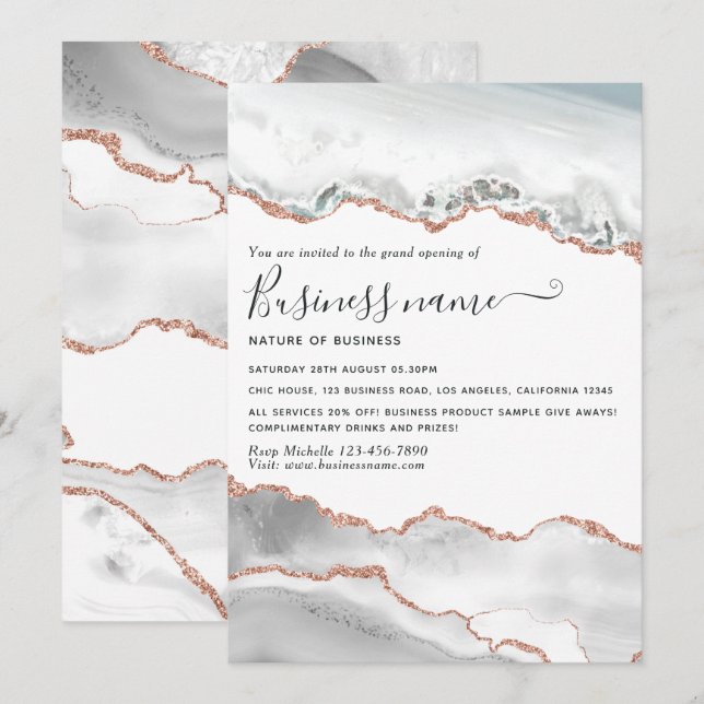 Vit och roséguld Agate Invitation för högtidlig öp Inbjudningar (Fram/baksida)
