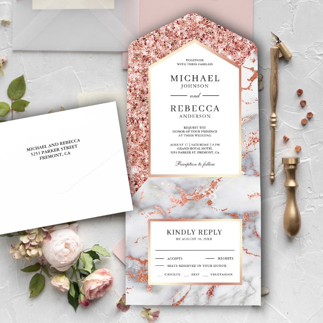 Vit och Roséguld Glittrande Marmor Bröllop (Skapare uppladdad)