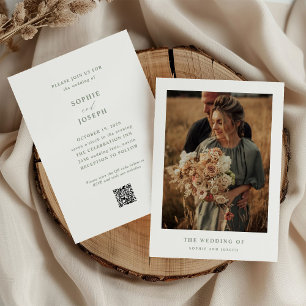 Vit och sänd Elegant Foto QR-kod Bröllop Inbjudningar