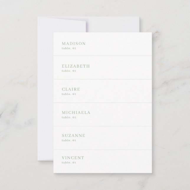 Vit och säng Grönt Bröllop-platskort DIG Inbjudningar (Framsida)