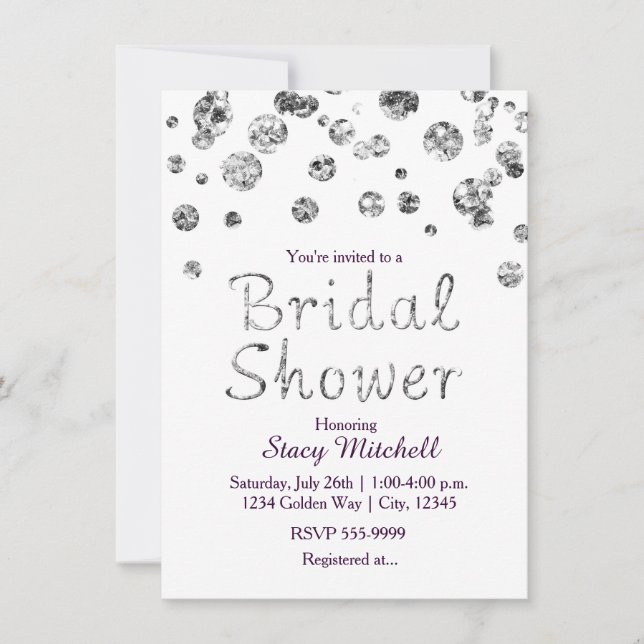 Vit och silver glitter bröllopsdusch inbjudan (Framsida)