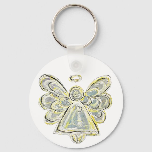 Vit- och Silver Light Guardian Angel Keychain Nyckelring (Framsida)
