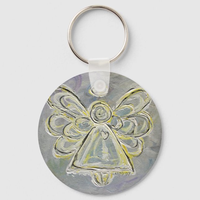 Vit- och Silver Light Guardian Angel Keychain Nyckelring (Framsida)