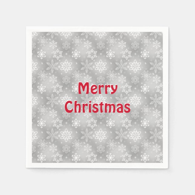 Vit och silver snöflake mönster pappersservett (Framsidan)