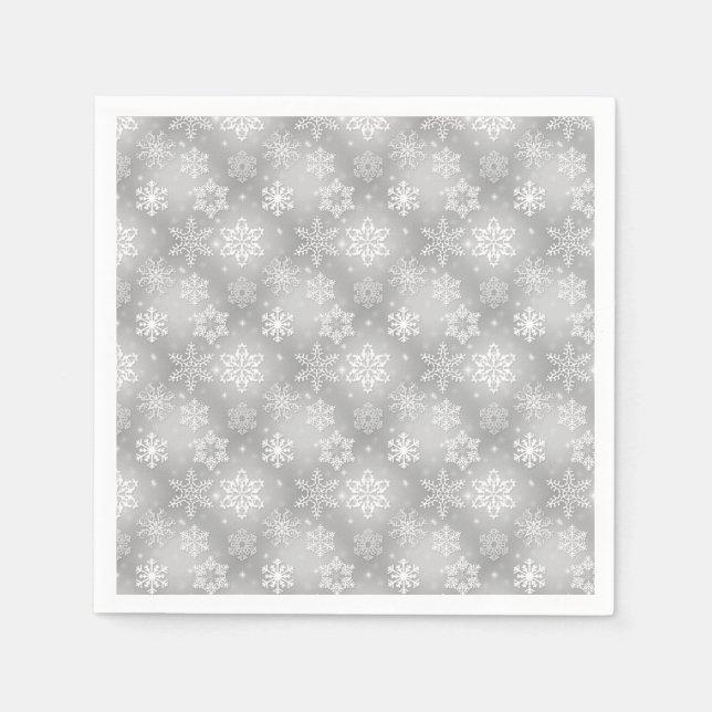 Vit och silver snöflake mönster pappersservett (Framsidan)