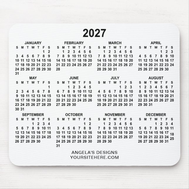 Vit och svart 2027 kalenderkampanj musmatta (Framsidan)
