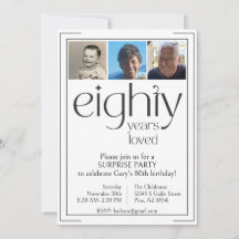 Vit och svart 80 Födelsedagsfest inbjudan