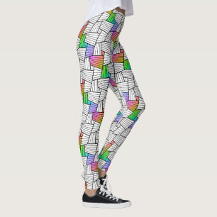Vit och svart Abstrakt Linjer Mönster Färg Leggings