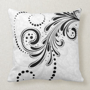 Vit och svart Blommigt för Elegant Swirl Kudde