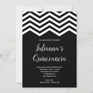 Vit och svart Chevron Trim Quinceañera Födelsedag Inbjudningar