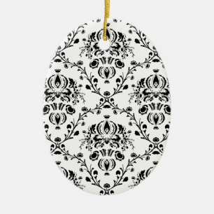 Vit och svart Damask Julgransprydnad Keramik