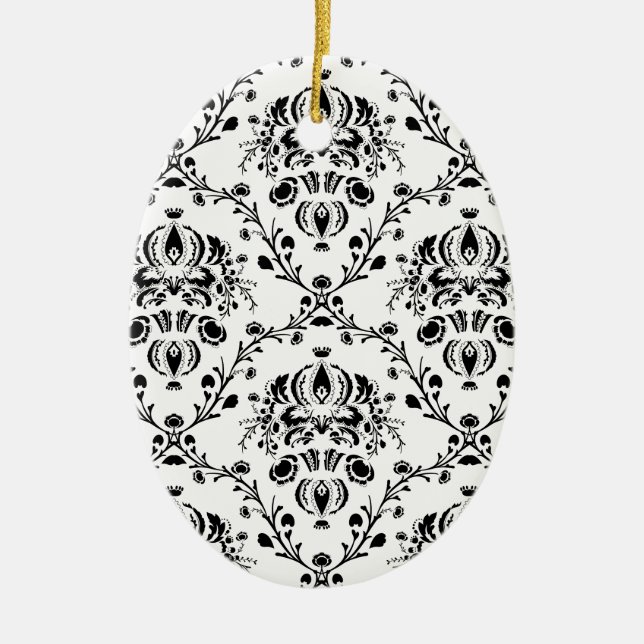 Vit och svart Damask Julgransprydnad Keramik (Framsidan)