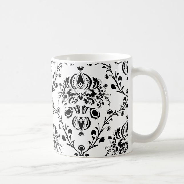 Vit och svart Damask Kaffemugg (Höger)