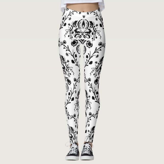 Vit och svart Damask Leggings (Framsida)