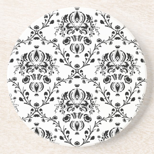 Vit och svart Damask Underlägg Sandsten (Framsidan)