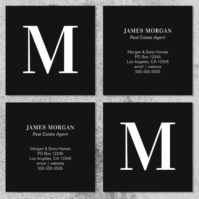 Vit och svart enkel bokstavsmonogram fyrkantigt visitkort (White and Black Single Letter Monogram Square Business Card)
