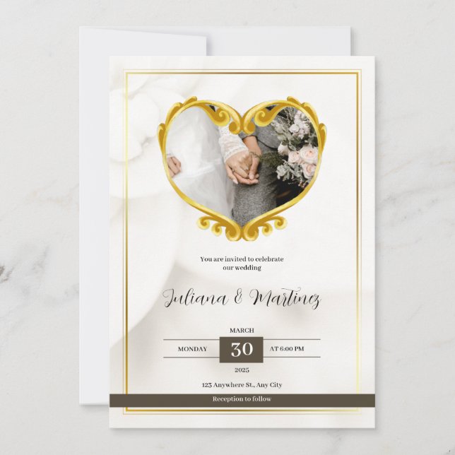 Vit och svart enkel bröllopsinbjudan inbjudningar (Framsida)