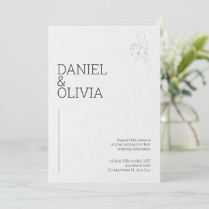 Vit och svart enkel minimalistisk Blommigt Bröllop Inbjudningar