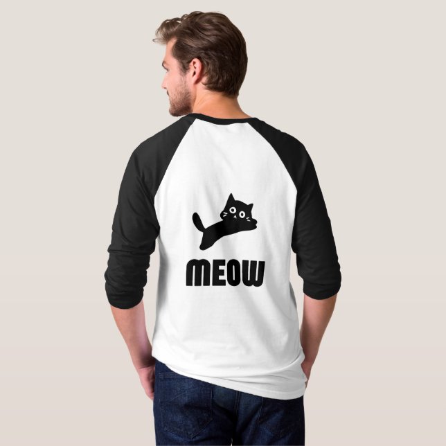 Vit och svart helärmad t-shirt med kattdesign (Hel baksida)