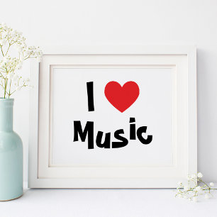 Vit och svart jag älskar musik rött hjärta poster