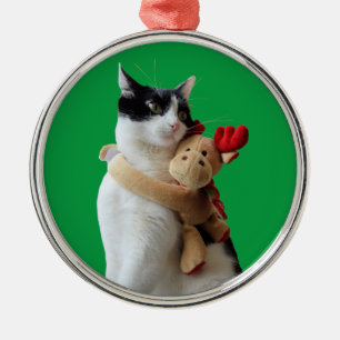 Vit och svart katt och ren jul Leksak Julgransprydnad Metall