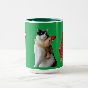 Vit och svart katt och ren jul Leksak Mugg